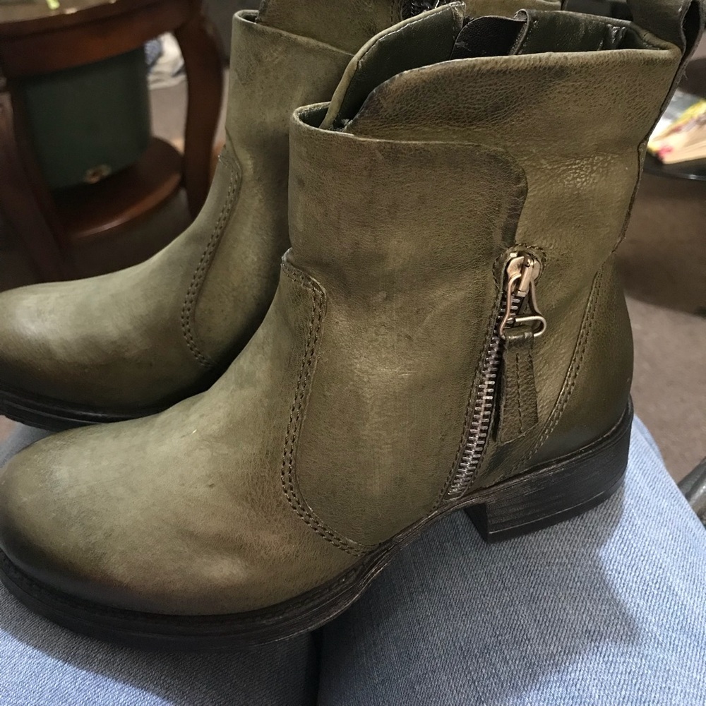 Olive green leather boots