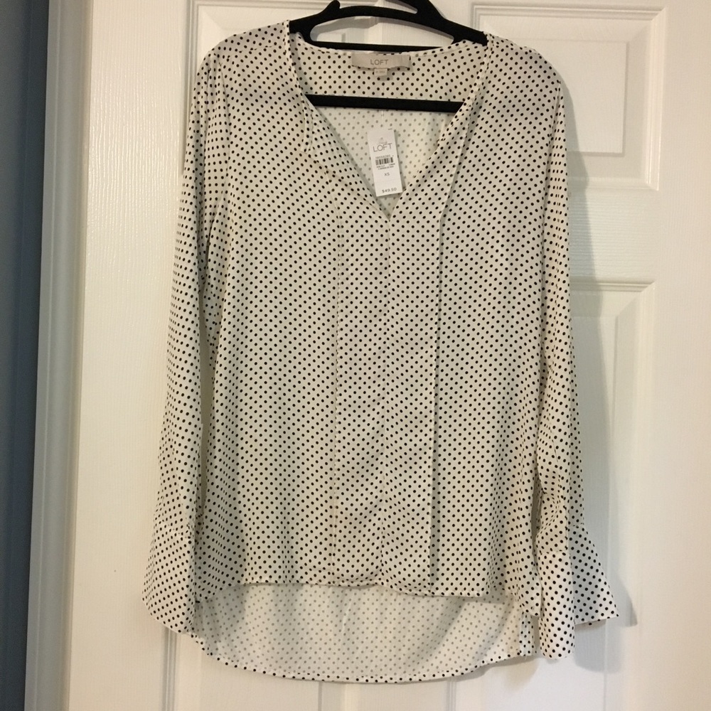 Brand New Loft blouse white with black dots sz XS
