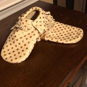 Freshly Picked Moccasins Gold and Cream Polka Dot