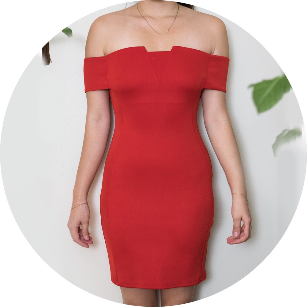 Red Off Shoulder Bodycon Bardot Dress