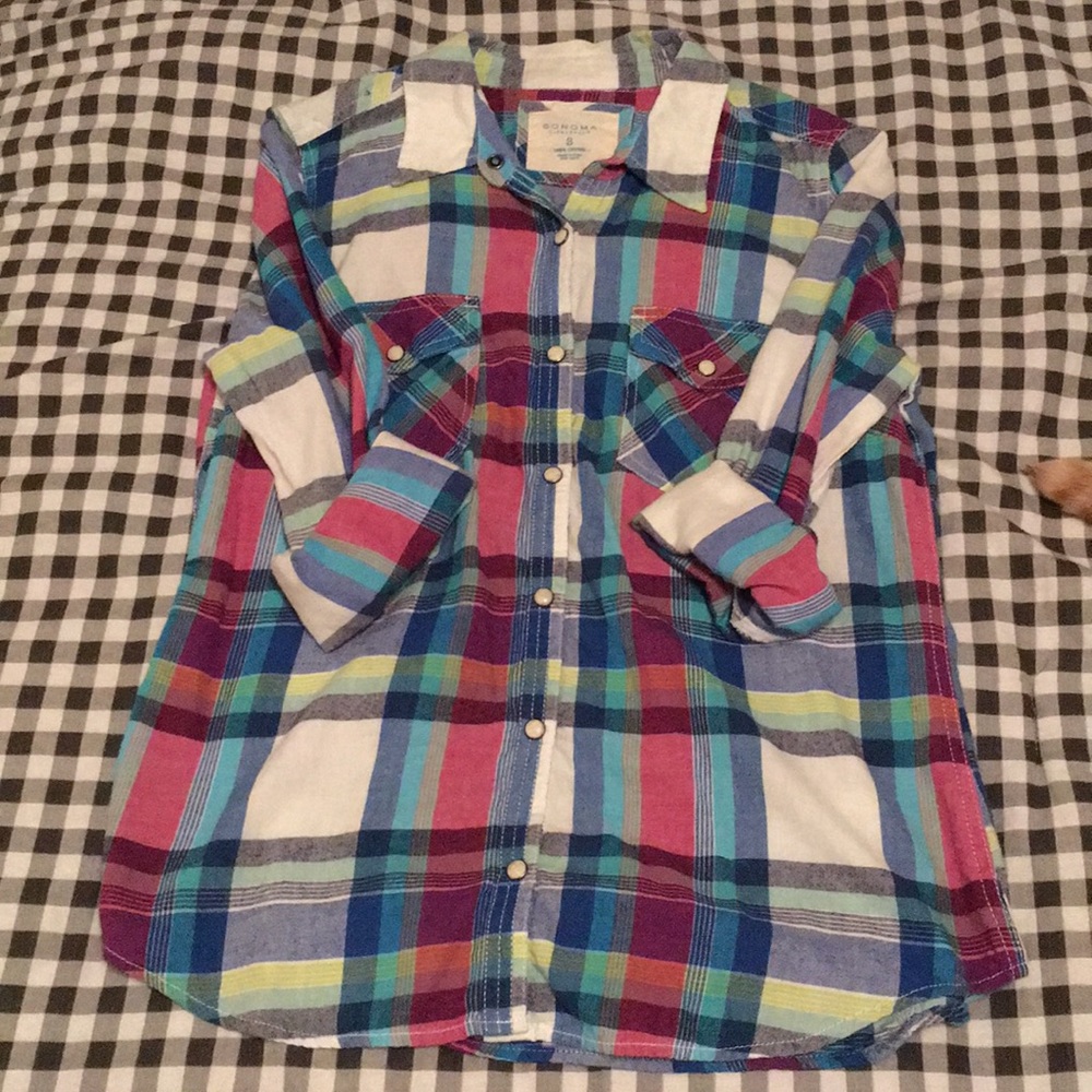 Bright Colored Plaid Button Down Shirt