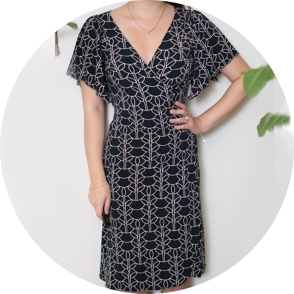 Black & White Geometric Pattern Wrap Dress