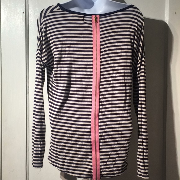 Navy & Pink Striped Zipper Hi-Lo Drop Shoulder Top - Picture 1 of 6
