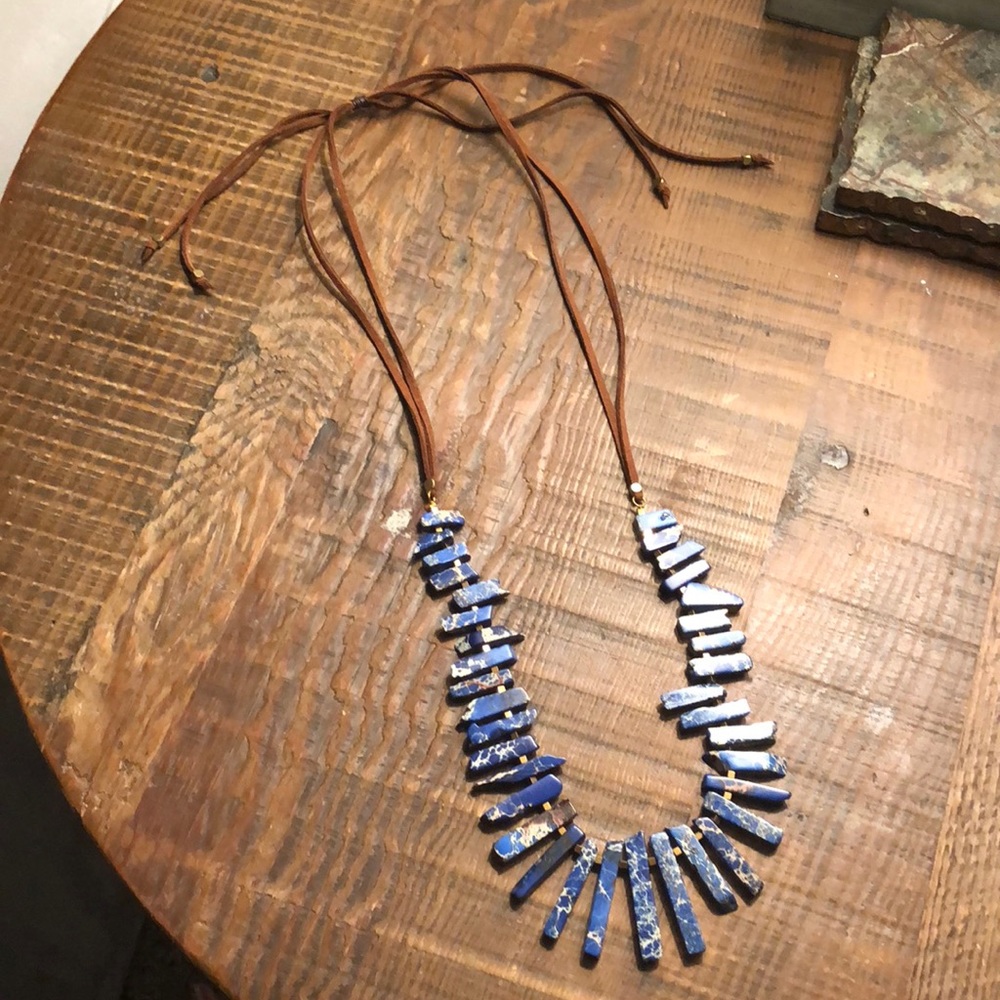 Blue Stone and Suede Necklace