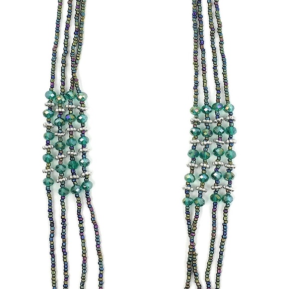Iridescent long layer necklace and earrings set - Picture 2 of 6