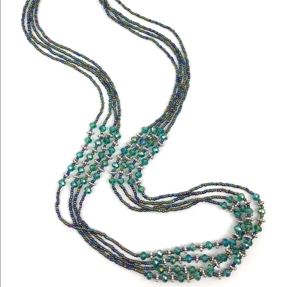 Iridescent long layer necklace and earrings set - Picture 5 of 6