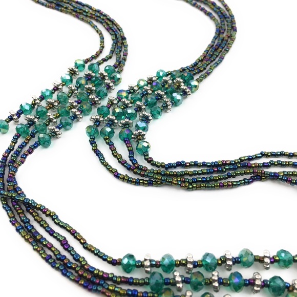 Iridescent long layer necklace and earrings set - Picture 6 of 6