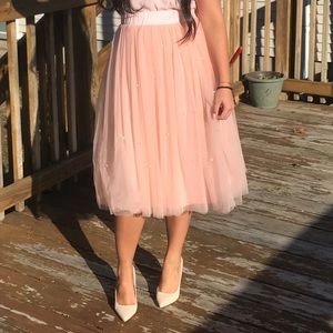 Tulle Pink Skirt with Pearls