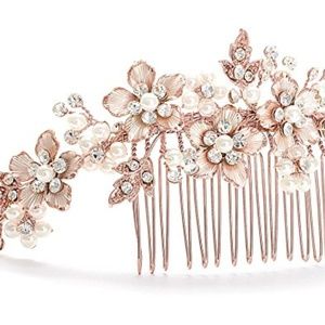 Mariell Rose Gold & Ivory Pearl Wedding Comb