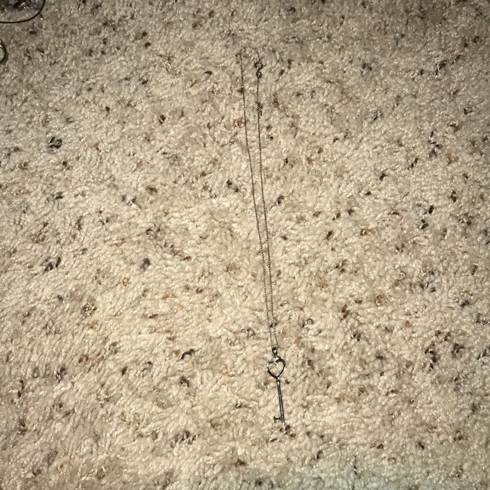 Sterling silver heart, key necklace