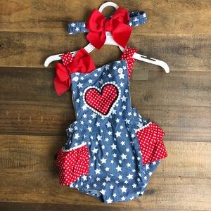 NWOT LITTLE LASS BABY Red, White & Blue Romper 18M