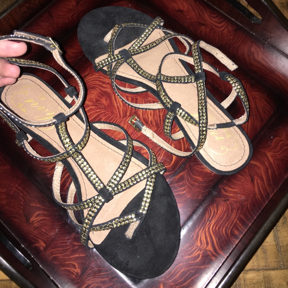 Black & gold gladiator sandals