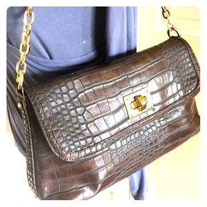 Liz Claiborne Brn  Gold Faux leather Croc Purse
