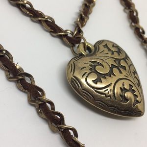 🎀Long Chunky Sweater Heart Necklace Chain Leather Valentines Day Mom Friend Gift