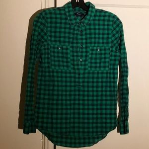 Madewell Black+Green Check Blouse
