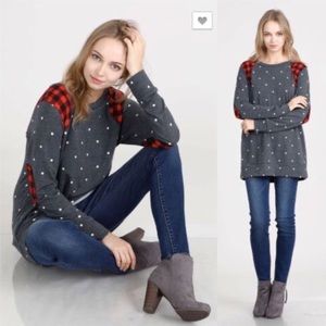 Med Soft Gray Polka Dot Red Black Plaid