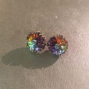 Colorful semiprecious stone flower earrings