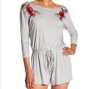 WEST KEI Rose Embroidered Knit Romper