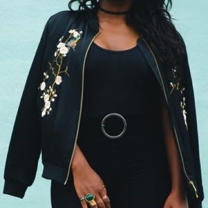 Zara Floral embroidered silk bomber jacket
