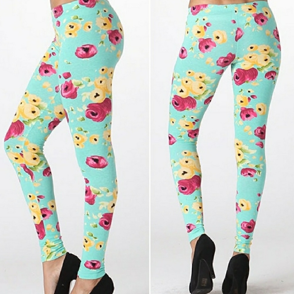 Mint floral leggings