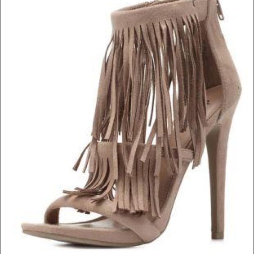 3 Strap taupe Fringe Heel by Charlotte Russe
