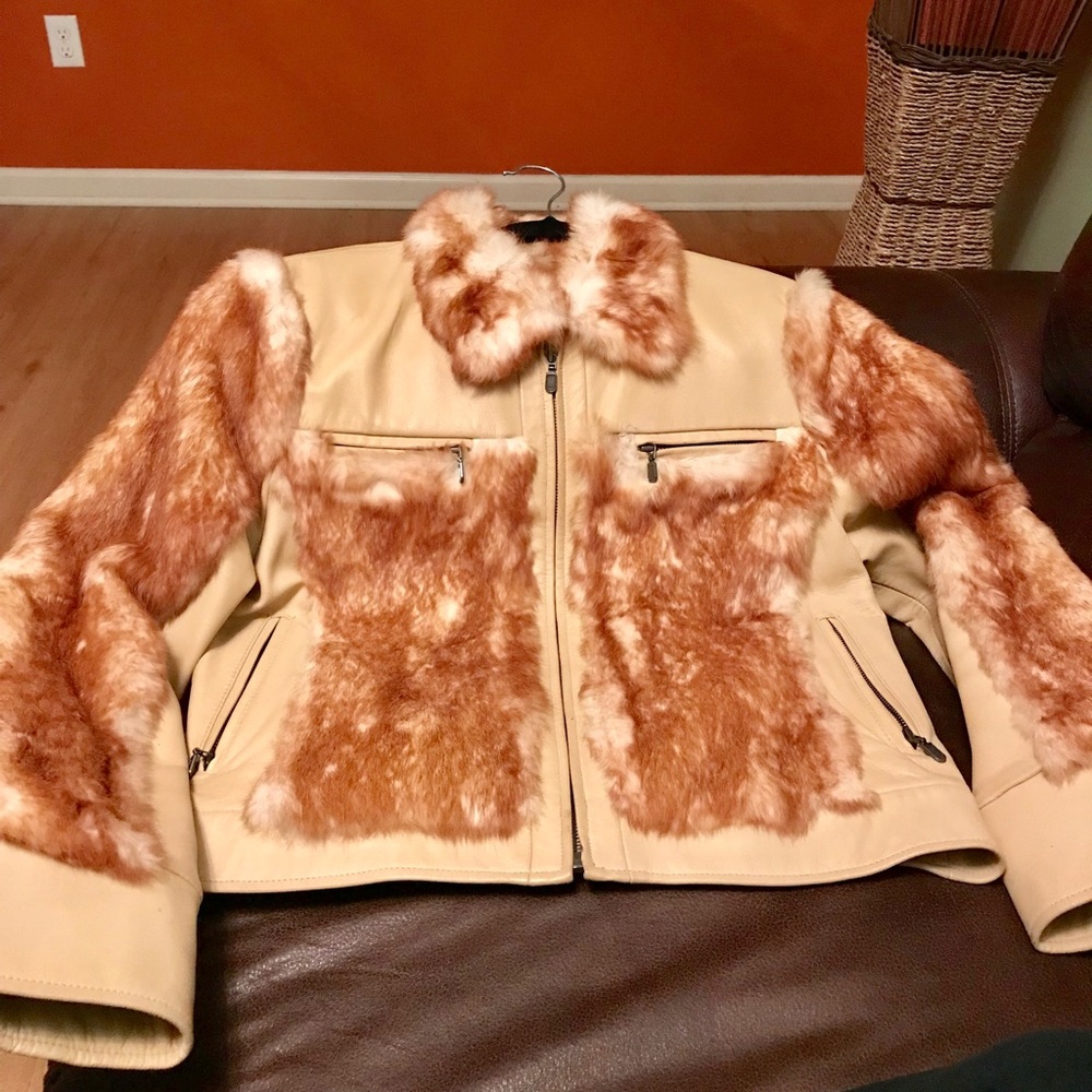 Italian Lamb skin leather jacket with Rabbit fur