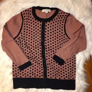 LOFT polka dot button up crewneck cardigan