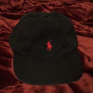 Polo hat. Black with red stitching