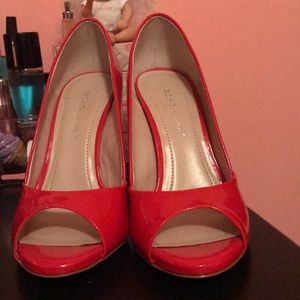 Red peep toe high heels