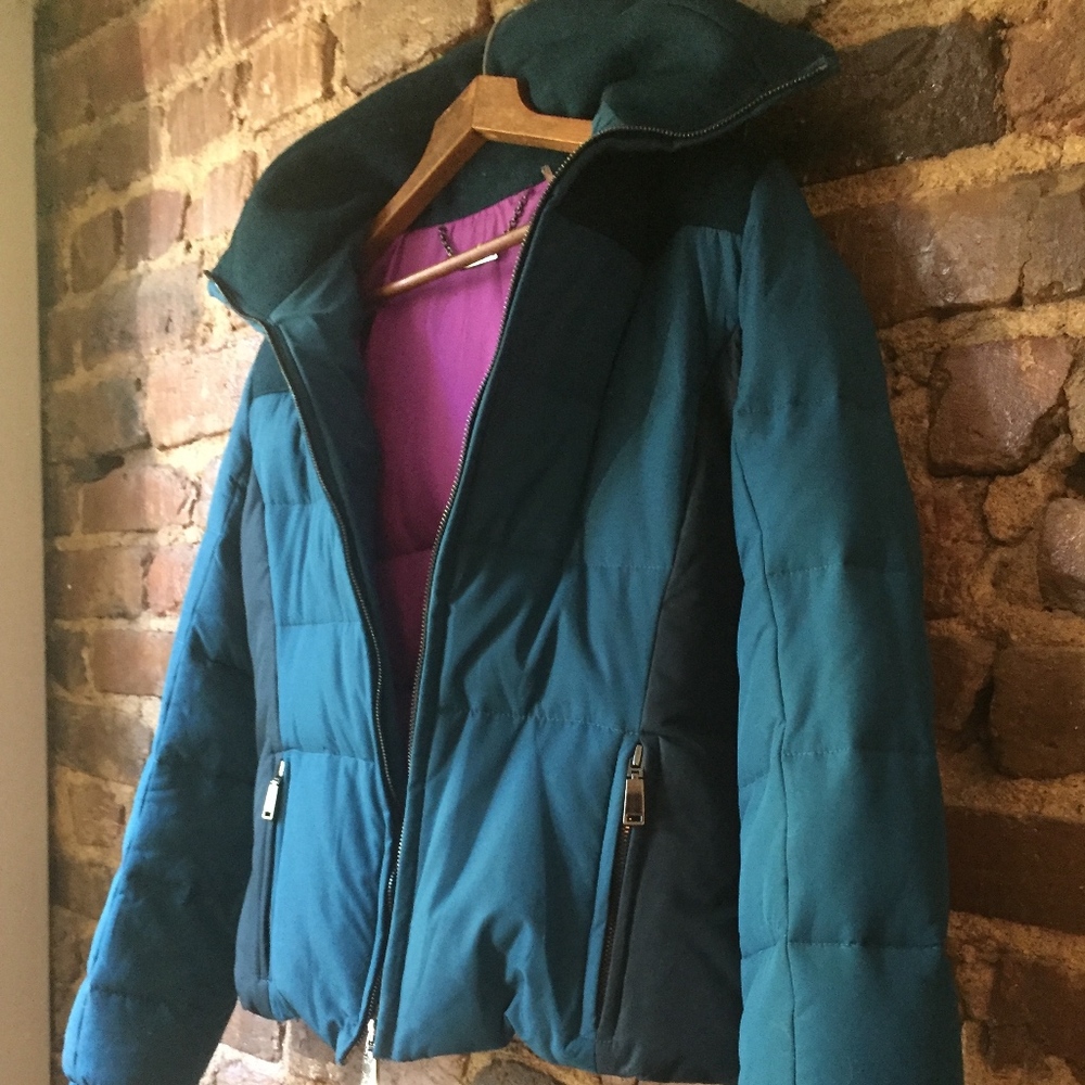 ELIE TAHARI retro Teal Blue Down Puffer Coat