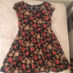 FLORAL SKATER DRESS W/ LACE DECAL