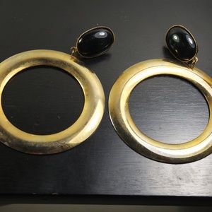 SUPER LARGE BRASS /BLACK  DANGLE HOOP EARRINGS