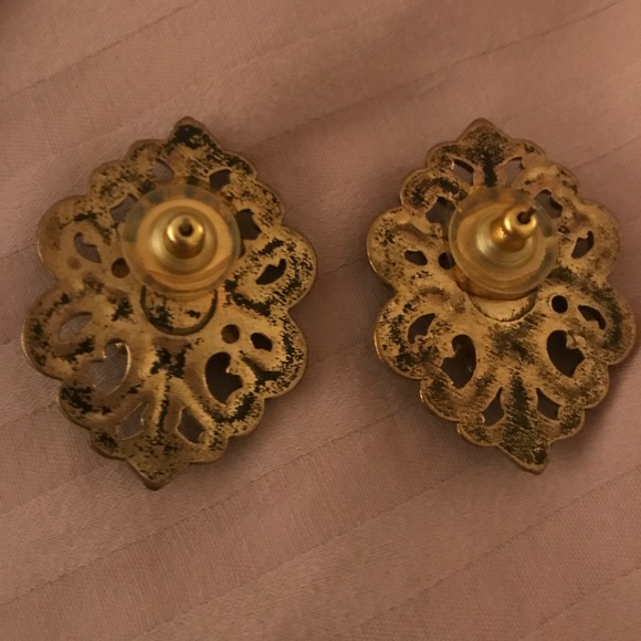 Fabulous ruby & crystal gold pierced large marquis earrings Vintage - Picture 3 of 5