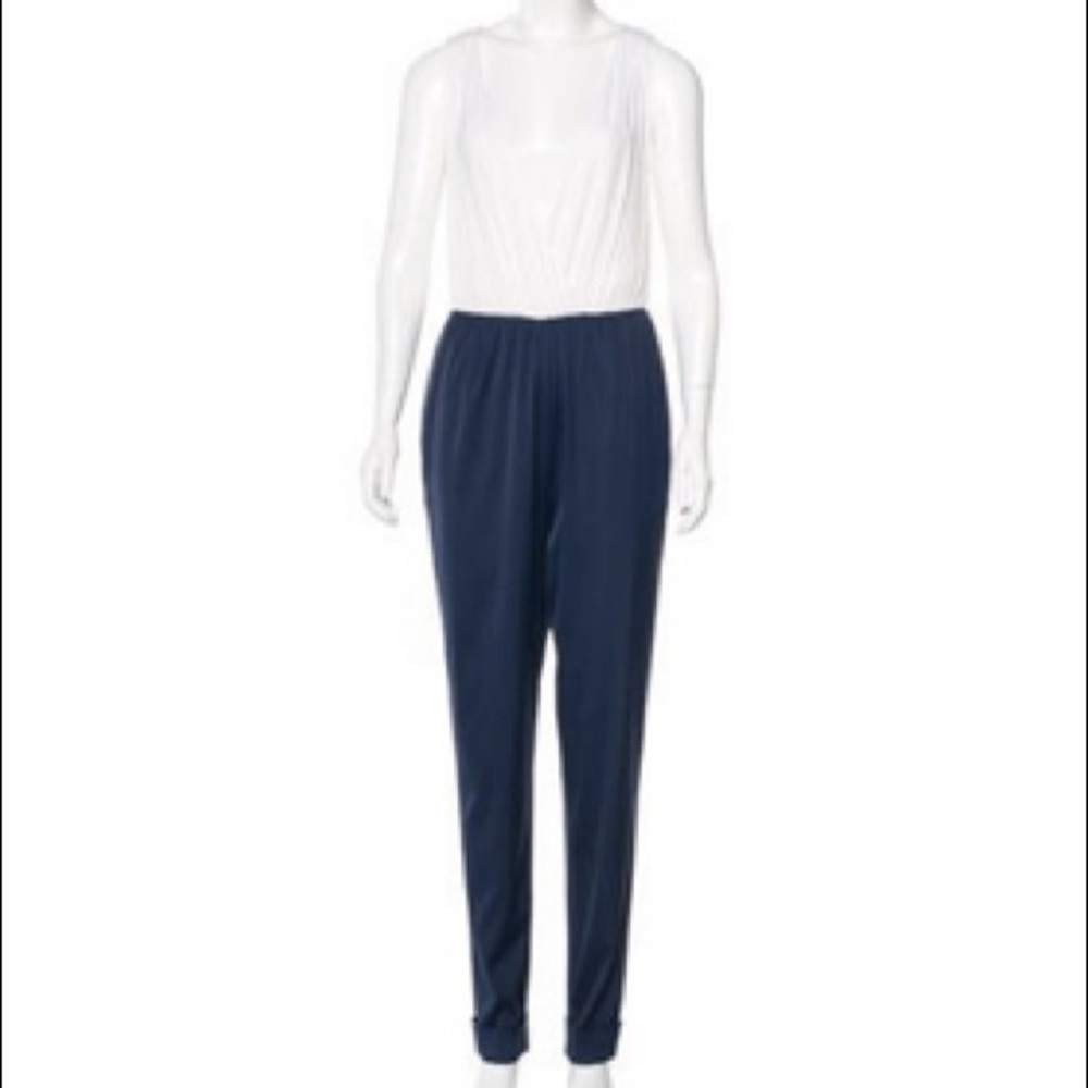 Alice & Olivia NWT silk jumpsuit. White and navy.