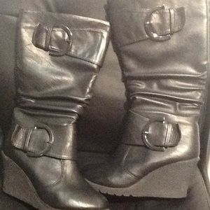 Top moda buckcle wedge mid calf boots