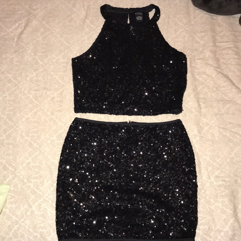 Sequin crop top and skirt