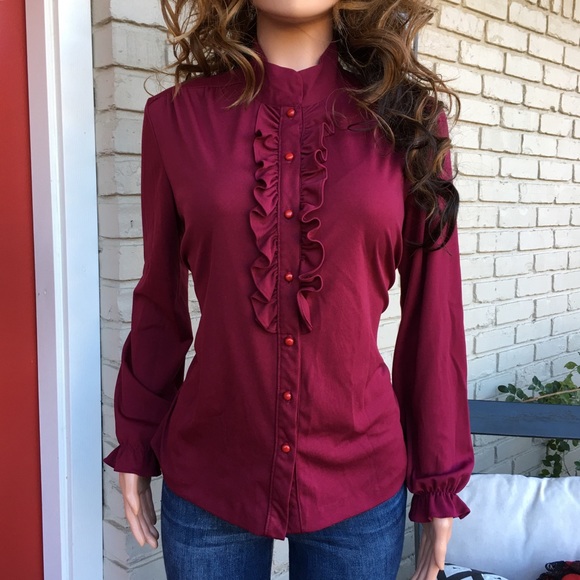 Vintage Tops - Vintage burgundy maroon button up