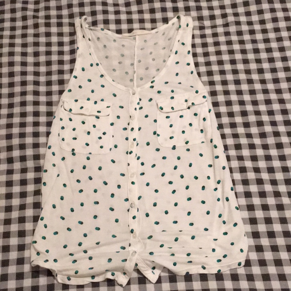 Green Polka Dot Button Down Tank Top