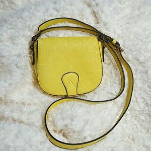 Yellow crossbody purse hand tooled like