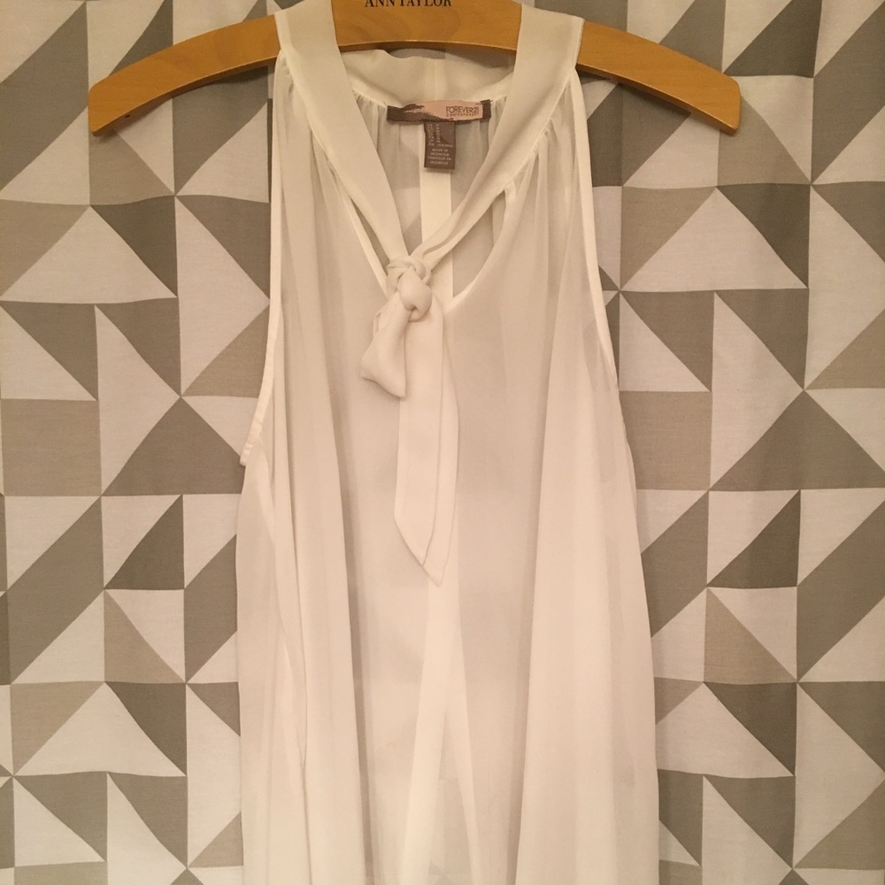 Sheer white neck tie tank, open back