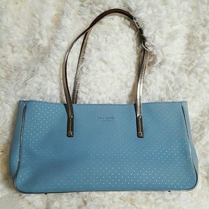 Kate spade suede blue tote metallic polka dot