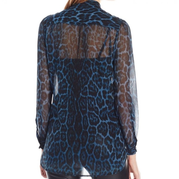 ๐2xHP๐ Anne Klein Sheer Teal Cheetah Blouse - Picture 2 of 3