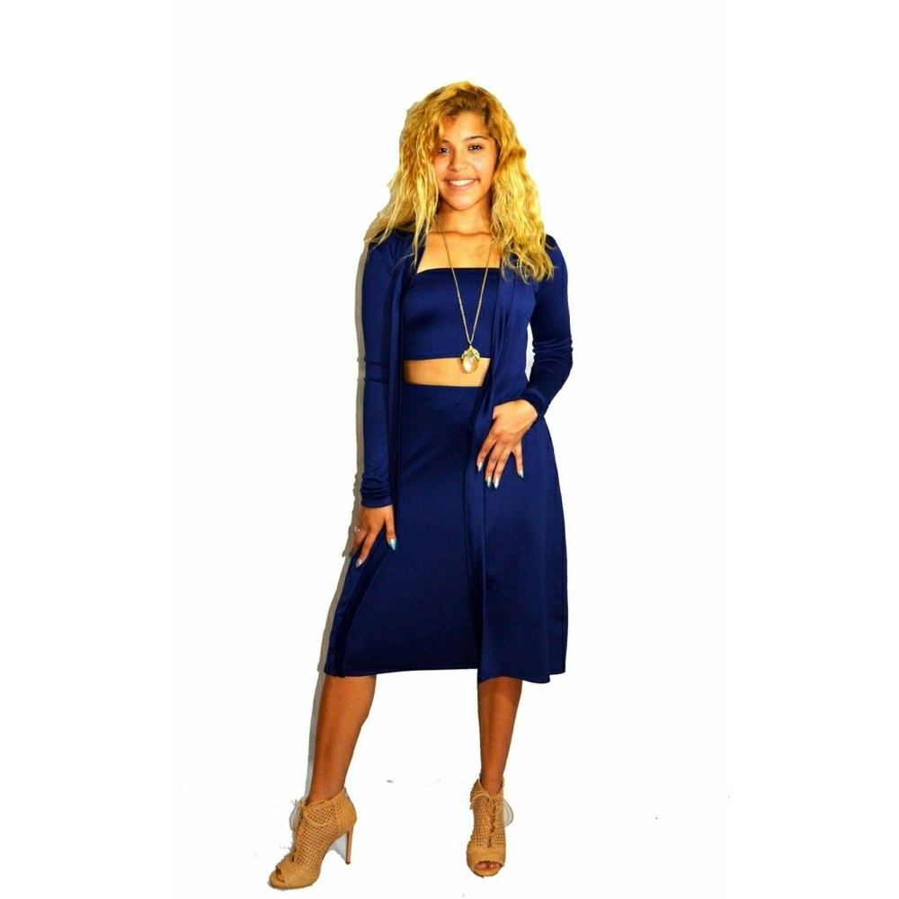 Navy Blue Duster Jacket & Skirt Set