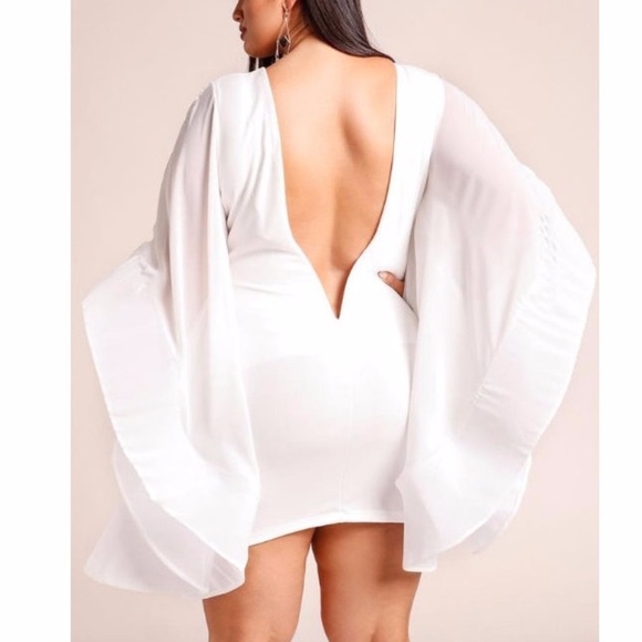 SALE ! Plus White Kimono Bell Sleeve Bodycon Dress - Picture 4 of 4