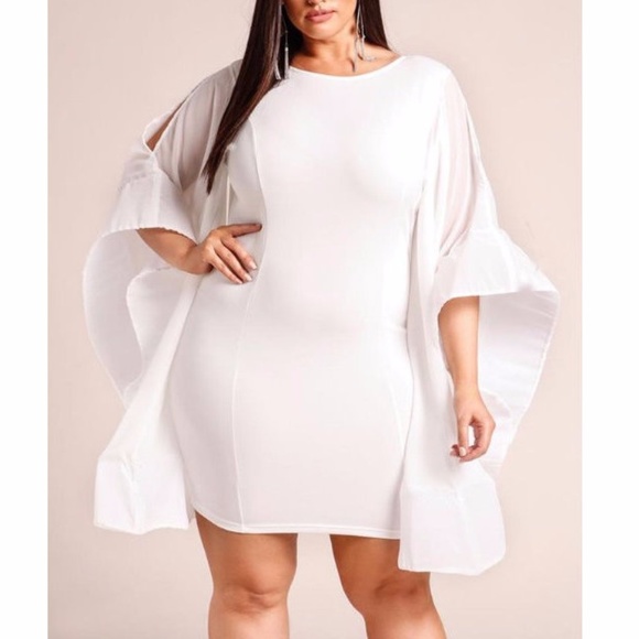SALE ! Plus White Kimono Bell Sleeve Bodycon Dress - Picture 2 of 4
