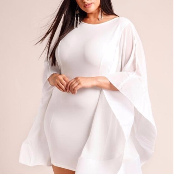 SALE ! Plus White Kimono Bell Sleeve Bodycon Dress - Picture 3 of 4