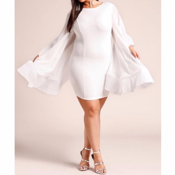 Dresses & Skirts - SALE ! Plus White Kimono Bell Sleeve Bodycon Dress