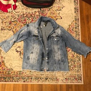 Oversized distressed denim jacket
