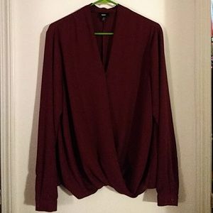 Burgundy Draped Wrap-style Blouse