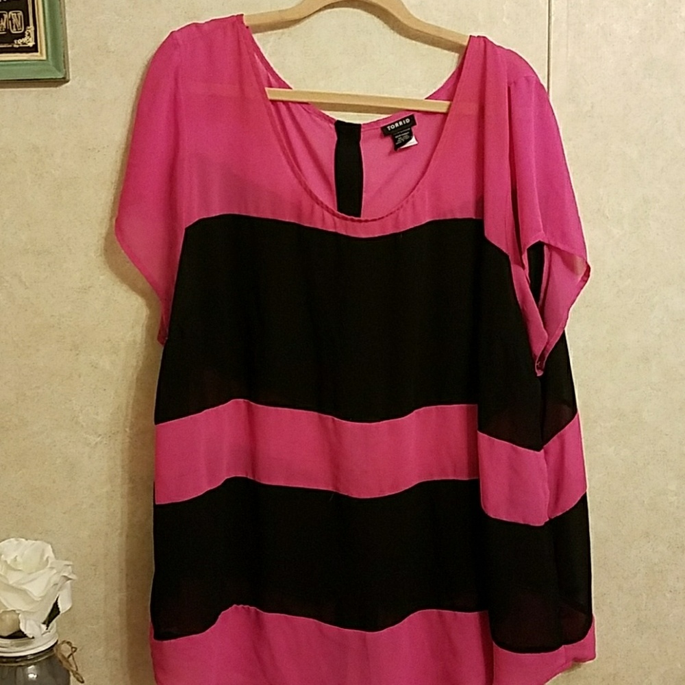Torrid Sheer Hot Pink and Black Top